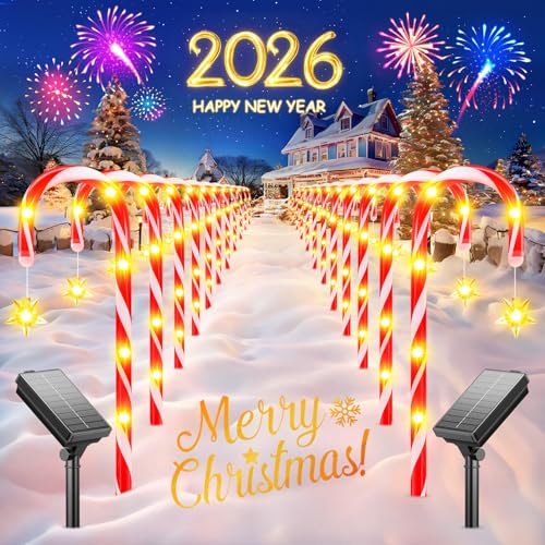 24 Pack Solar Candy Cane Lights Outdoor Christmas Decorations B477659