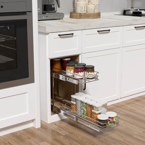 2 Tier Pull Out Cabinet Organizer 7.5" W x 21.5" D Chrome C206