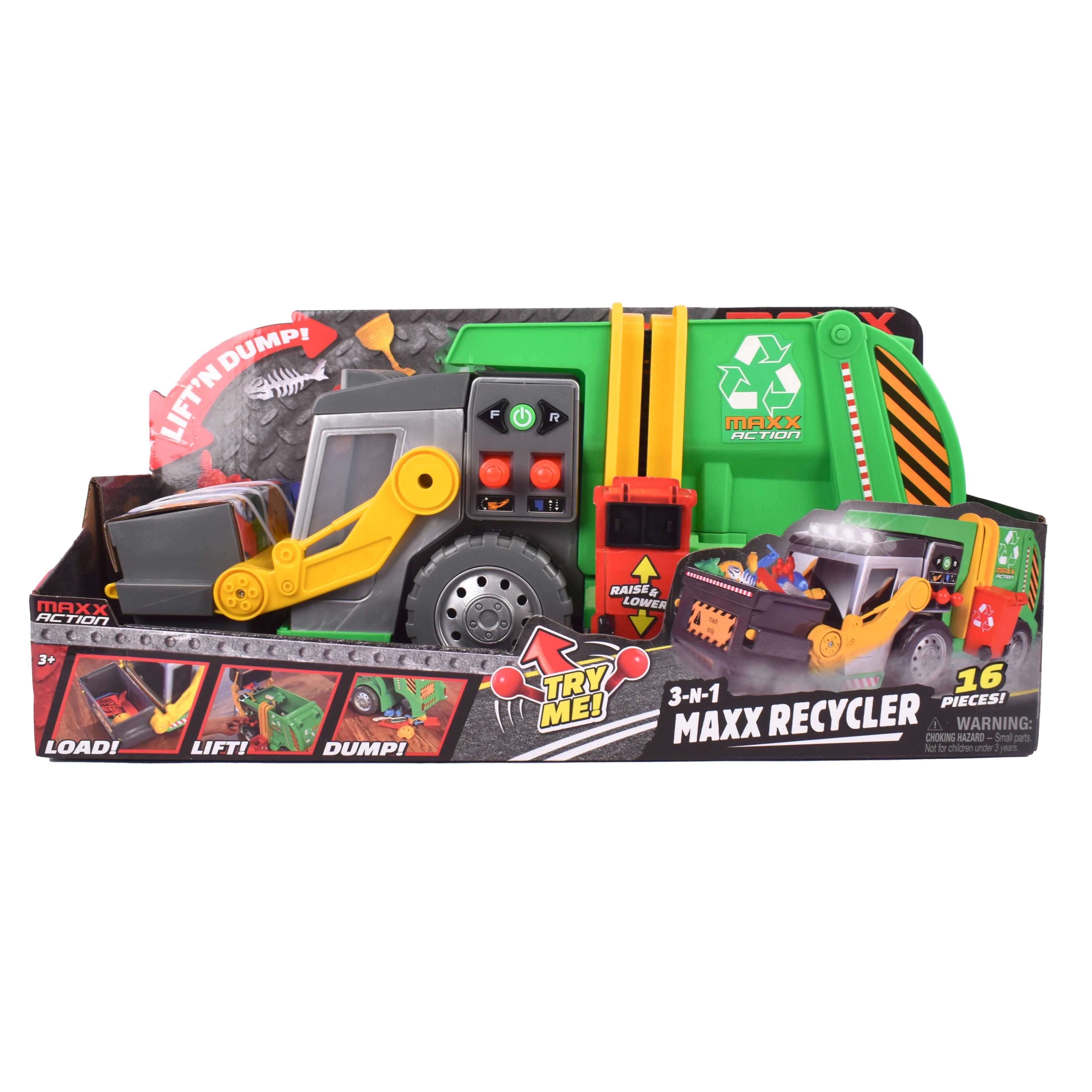 3-N-1 Garbage Truck with Lights Sounds Motorized Drive 16 Accessories V20530