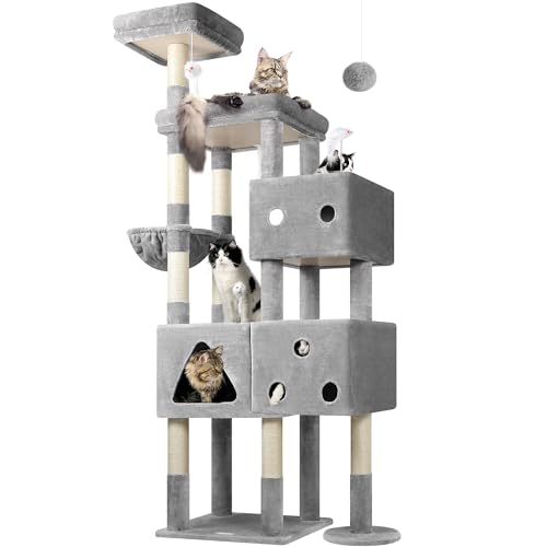 81-inch Tall Dark Grey Cat Tower with 3 Cat Condos and 8 Scratching Posts G483654