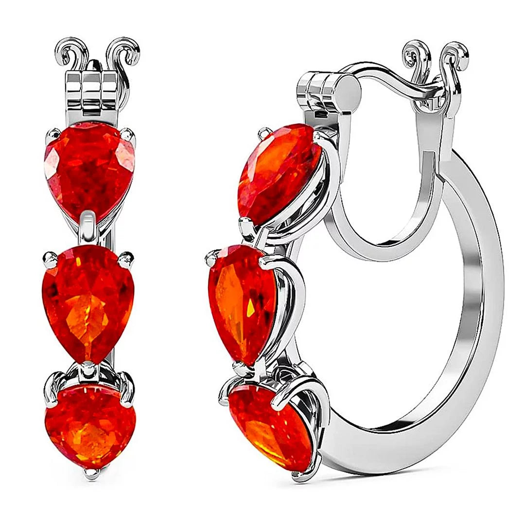 Orange Huggie Hoop Silver Cubic Zirconia Earrings B330