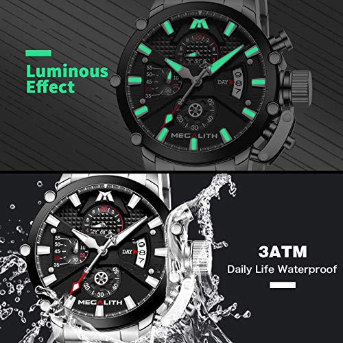 45mm Stainless Steel Chronograph Waterproof Analog Quartz Date Heavy Duty Men's Watch L348