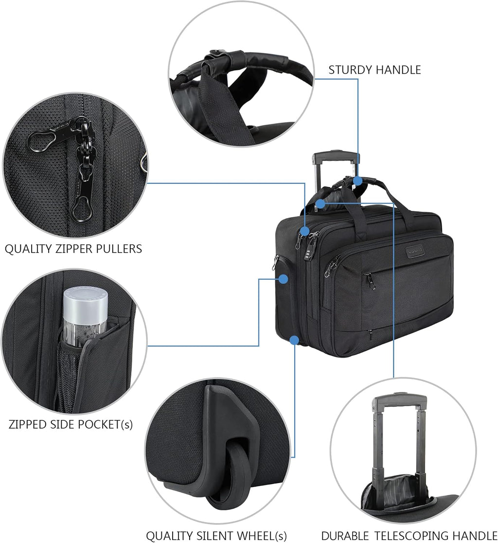 Rolling Laptop Bag Wheeled Briefcase for 17.3 Inch Laptop R343