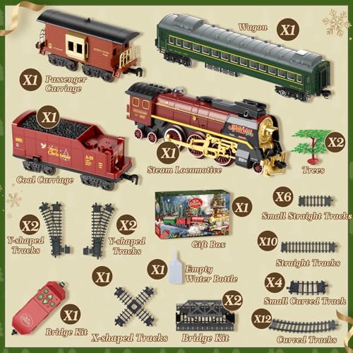 Electric Train Set with Remote Control, Steam Locomotive with Smoke, Lights & Sounds E74425
