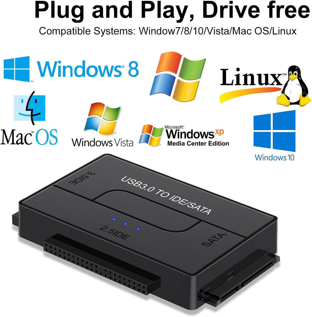 SATA IDE to USB 3.0 Adapter for 2.5 3.5-Inch HDD SSD with 12V 2A Power Supply Pack of 2 D218874