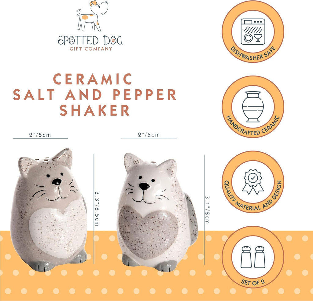 Cat Salt and Pepper Shakers Set, Ceramic Gray and White I64020