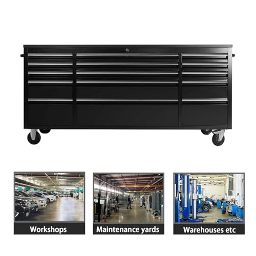 Black 72 in Rolling Tool Chest with Drawers Mobile Tool Cabinet E689
