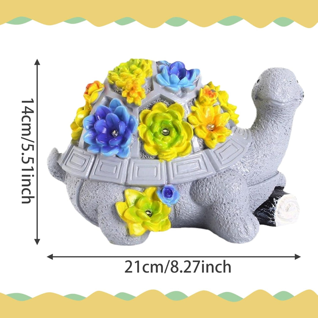 Turtle Garden Statue with 7 LED Succulent Lights, Resin Turtle Garden Decor Y11596
