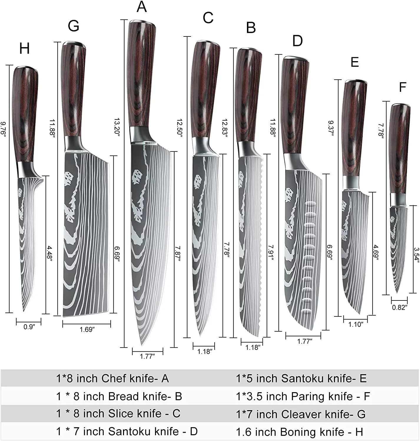 8 Pieces 3.5-8 Inch 440A Stainless Steel Kitchen Chef Knife Set V627630