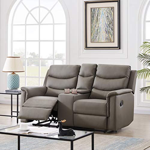 Gray Double Recliner Sofa with Cup-Holder S26779