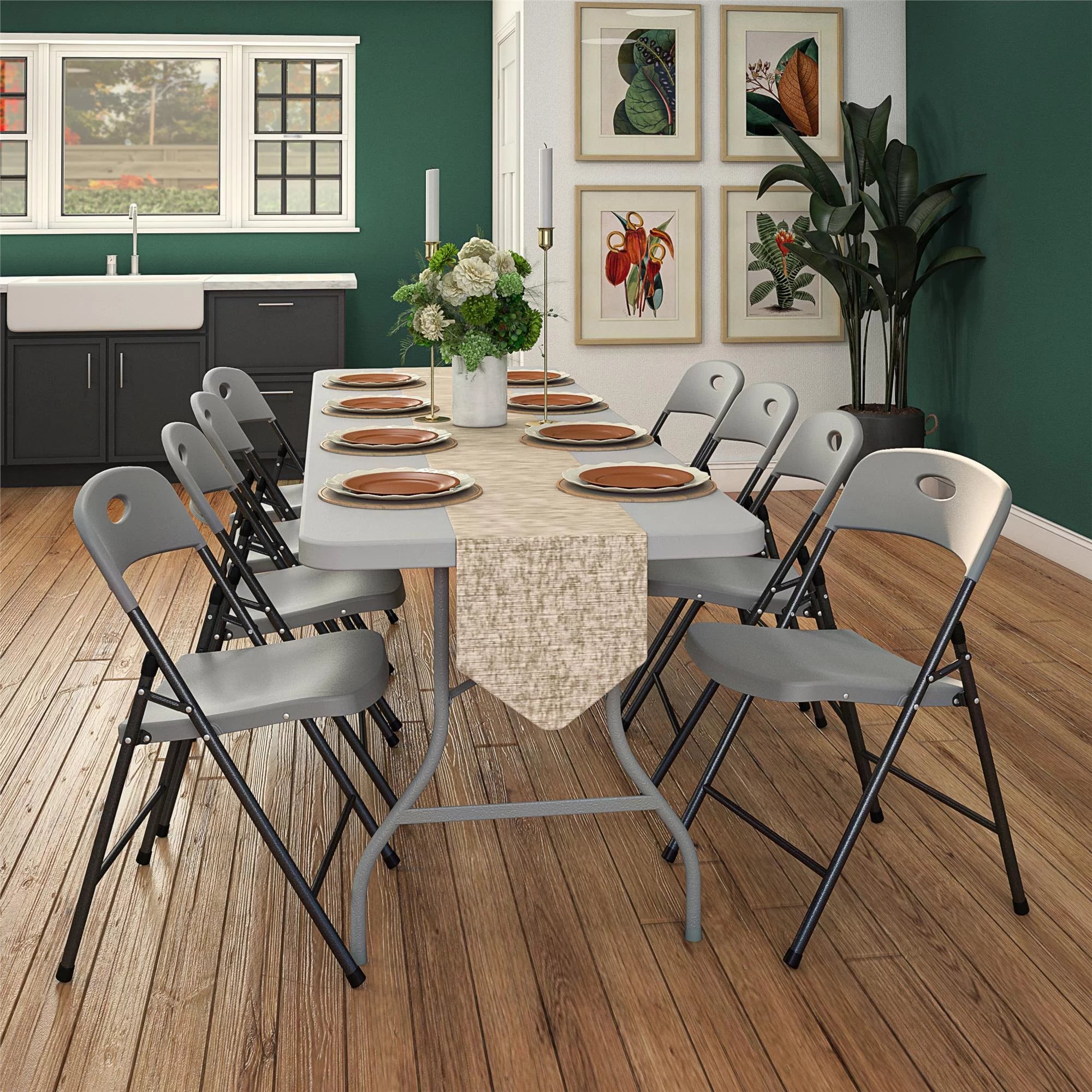 Gray 4-Pack Solid Resin Plastic Folding Chair Y2398