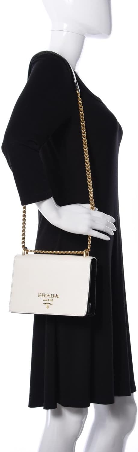 White Black Saffiano Leather Chain Crossbody Bag D271