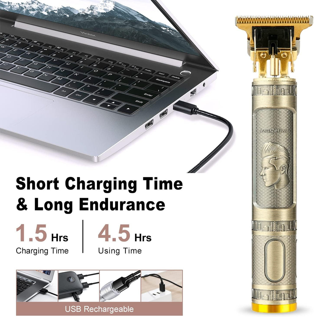 Cordless Hair & Beard Trimmer with 4 Guide Combs, Rechargeable T-Blade Hair Clippers, Bronze Y770953