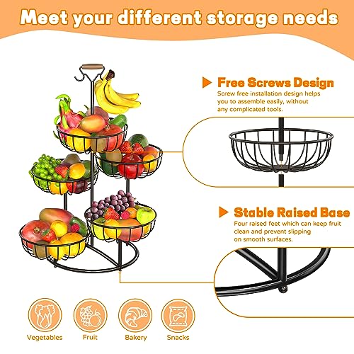 Black Metal Wire 5 Tier Fruit Basket with Banana Hanger D728799