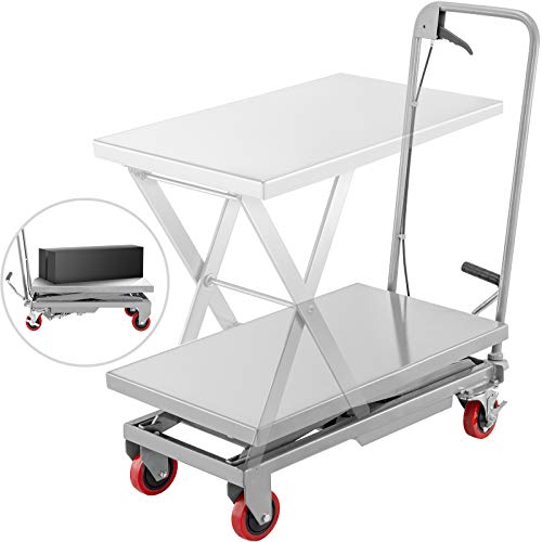 Red Hydraulic Scissor Lift Table Cart 500LBS Capacity 28.5-Inch Lifting Height with Foot Pump C454