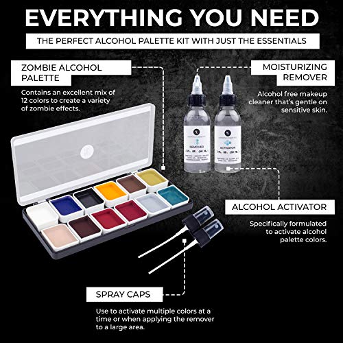 Zombie Alcohol-Activated Palette, Activator, and Remover Kit, Professional SFX Makeup Set R240