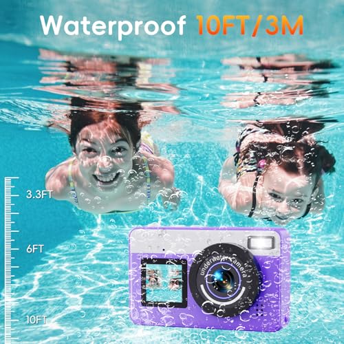10 FT Waterproof Floating Camera with 32GB Card, Dual Screen Selfie Camera, 48MP 18X Autofocus Compact Digital Camera R541329