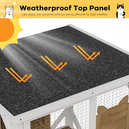 White Cat House Catio Outdoor Enclosure with Waterproof Roof on Wheels U68894