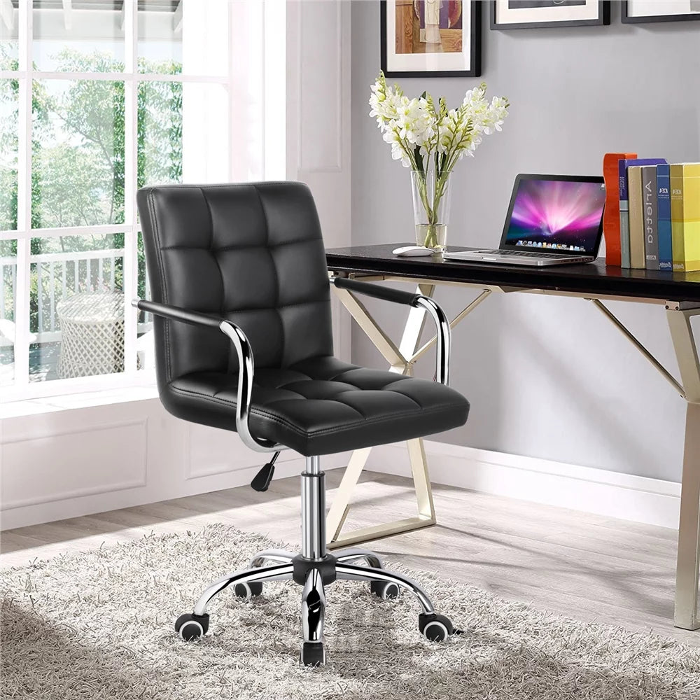 Black Faux Leather Swivel Office Chair with Wheels P2907