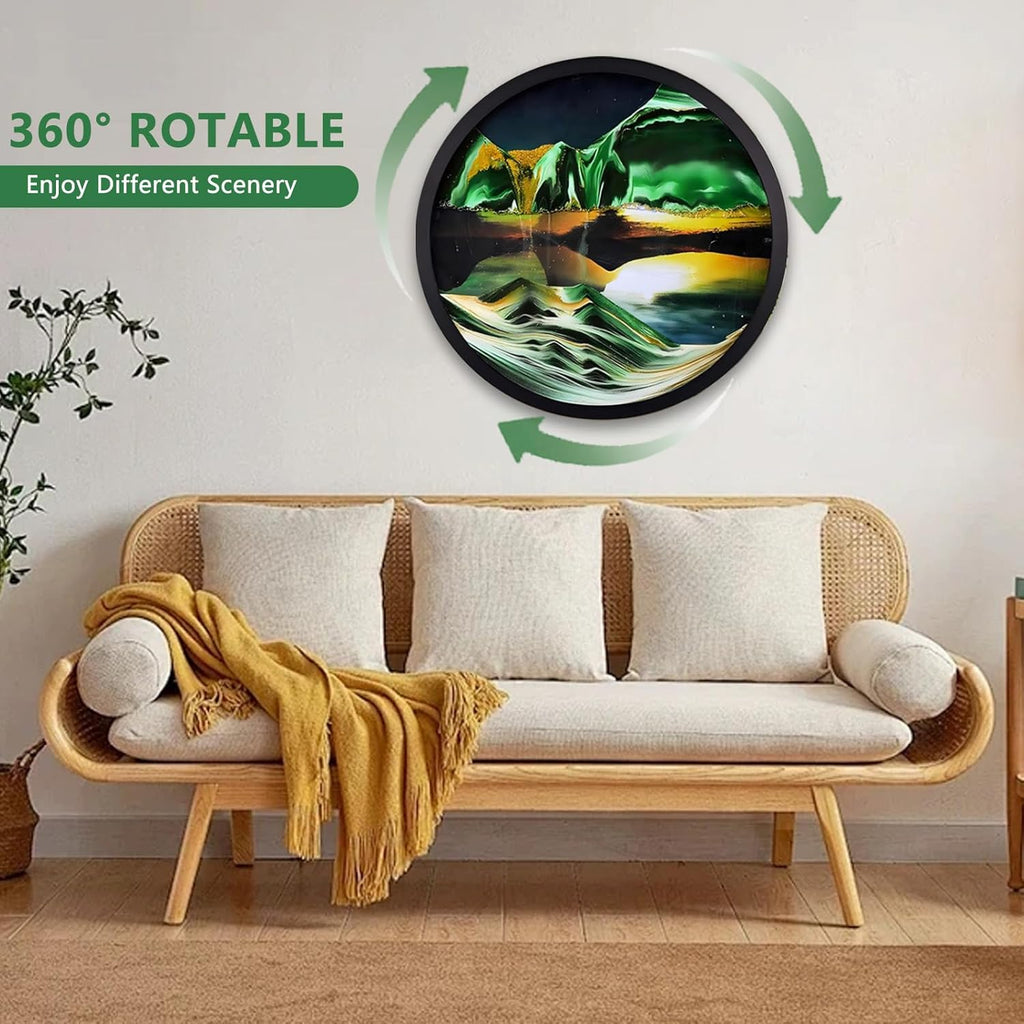 17.3'' 3D Sand Art Liquid Motion Moving Wall Art Glass Crafts Solid Wood Frame (Green) C321027