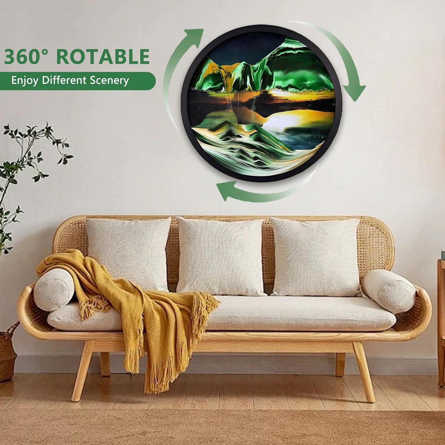 17.3'' 3D Sand Art Liquid Motion Moving Wall Art Glass Crafts Solid Wood Frame (Green) C321027