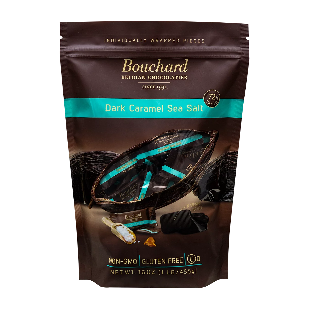 Belgian Dark Chocolate with Caramel & Sea Salt Individually Wrapped Napolitains 16 OZ Bag P147829