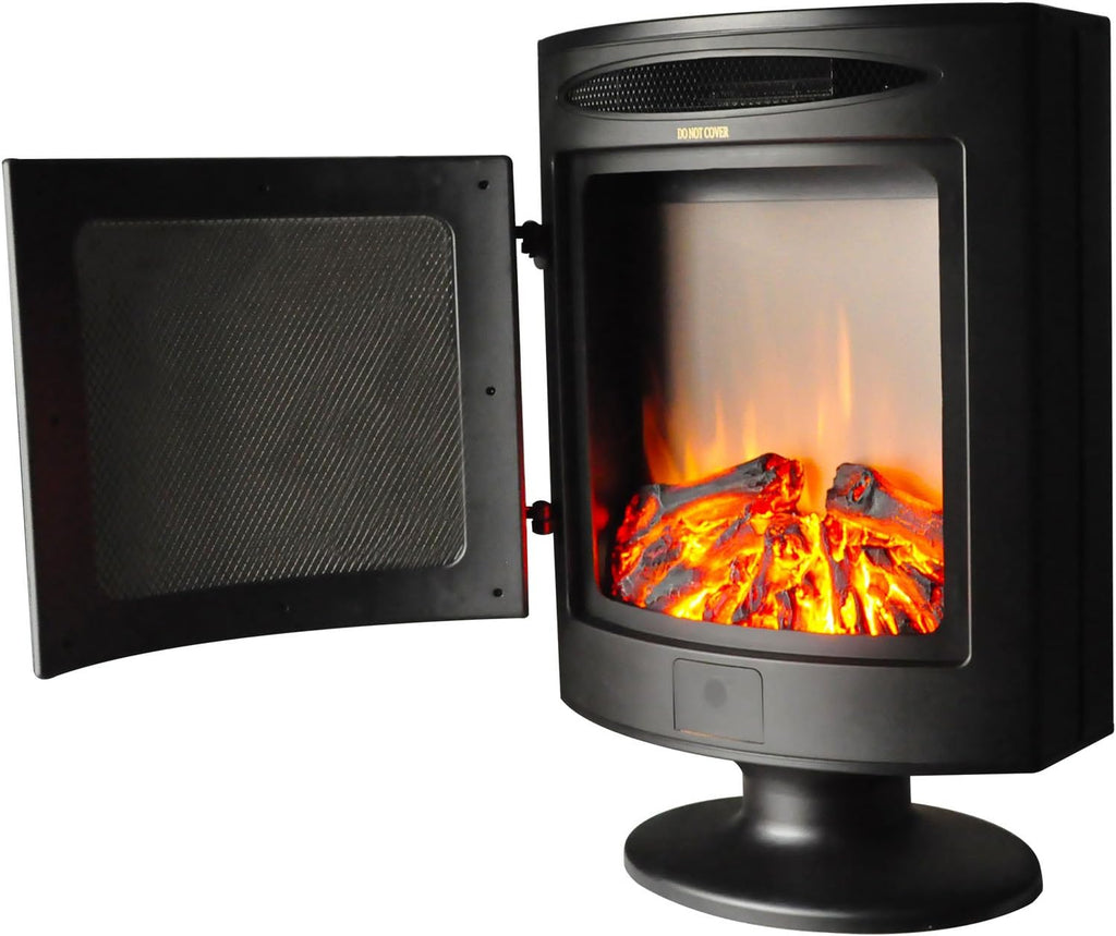 Black Steel Freestanding Electric Fireplace Q4934