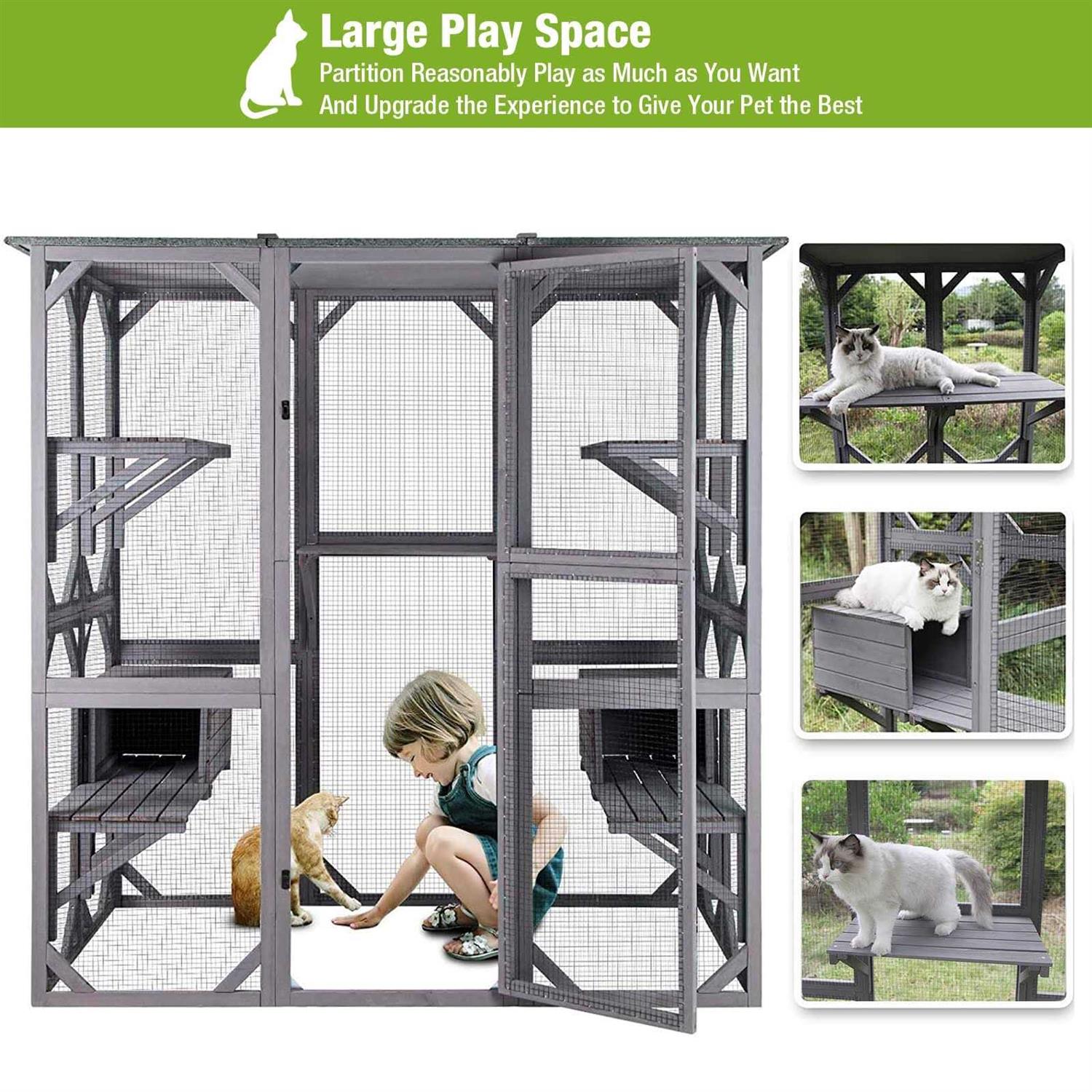 Large Cat House Outdoor Cat Enclosure Indoor Cage Kitty Condo Playpen with Door O668280