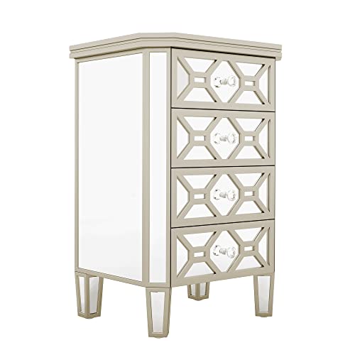 Silver 4-Drawer Chest with Golden Lines and Crystal-Shape Knob C3528