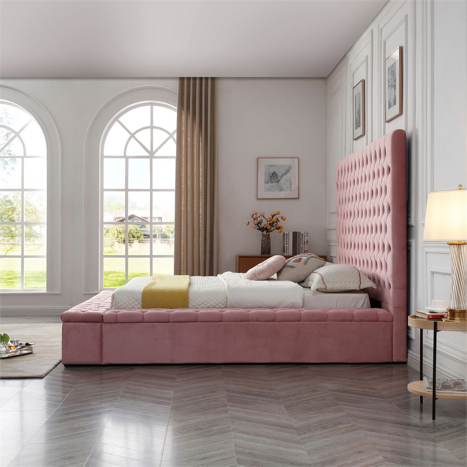 Pink Velvet Upholstered Platform Queen Bed G79339