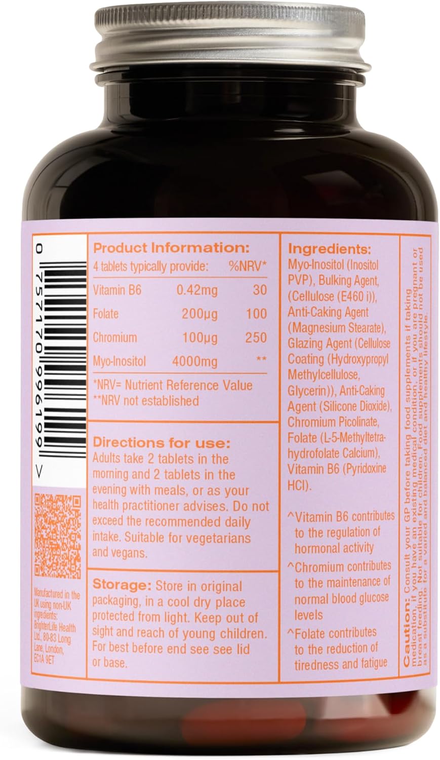 120 Vegan Tablets Myo Inositol Supplement Q234433