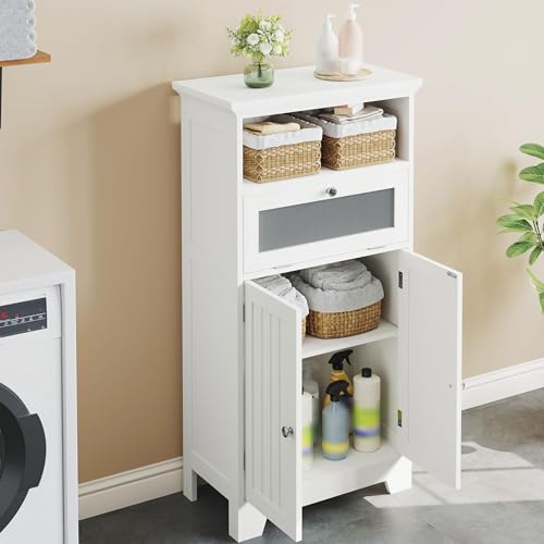 Navy Blue Bathroom Floor Storage Cabinet with Flip Glass Drawer P473302