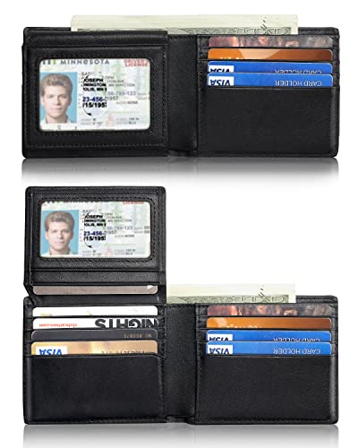Genuine Leather Bifold RFID Blocking Wallet with 12-13 Card Holders B306