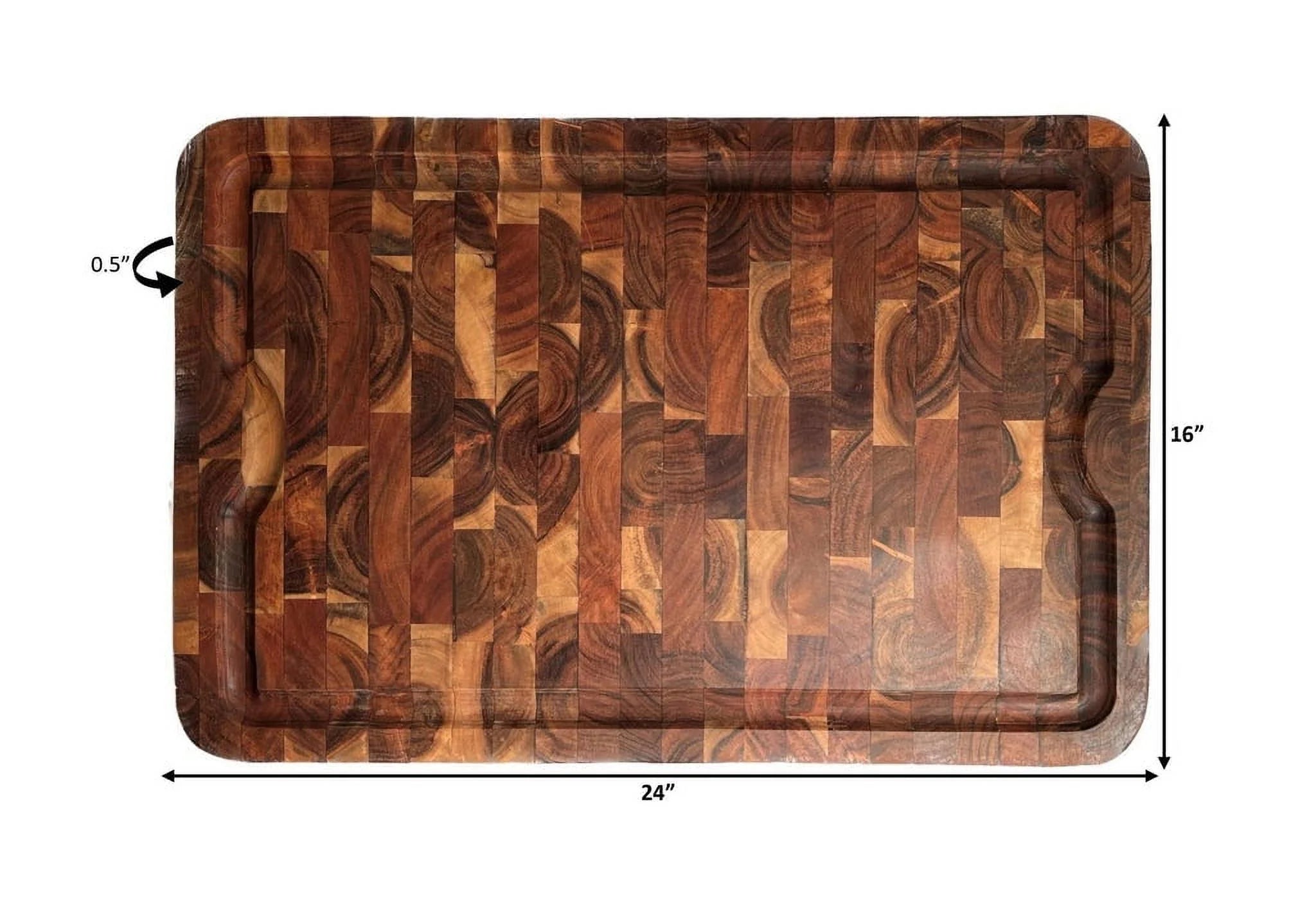 Organic End-Grain Hardwood Acacia Cutting Board with Juice Groove, 24 x 16 x 1 T33390