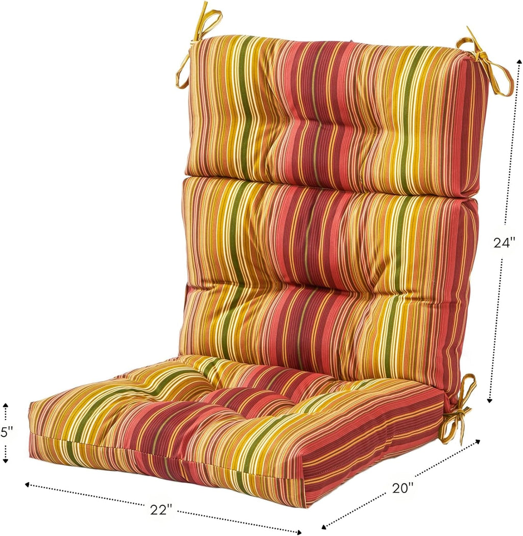 Outdoor 44 x 22-inch High Back Chair Cushion, Set of 2, Cinnamon Stripe A44092