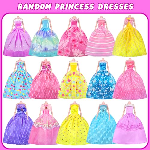342 Pcs Doll Clothes and Accessories with Doll, Princess Gowns, Fashion Dresses, Top, Pants, Swimsuits, Shoes, Hangers and Other Accessories, Doll Playset Dress up Toy B7791