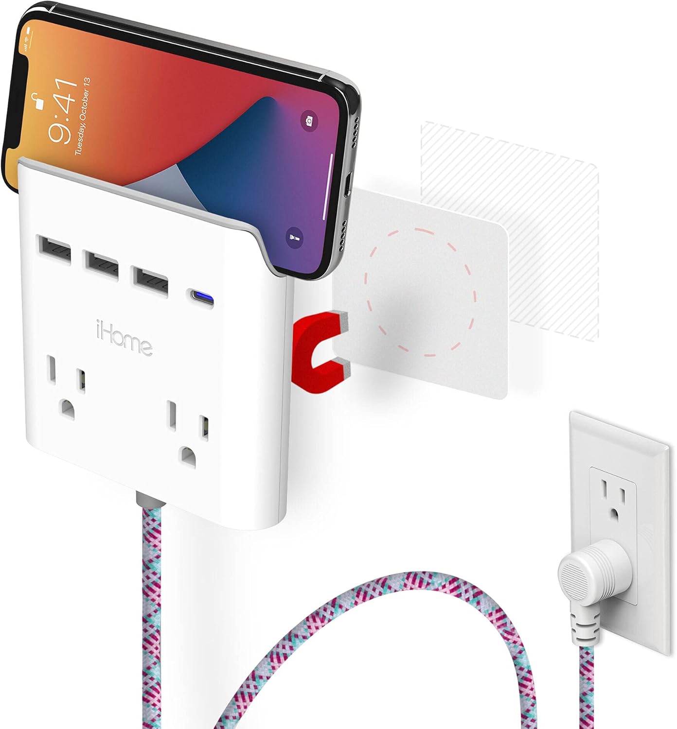 2 Outlet 4-Port USB Wall Charger with 6 Ft Extension Cord Pack of 2 U56109