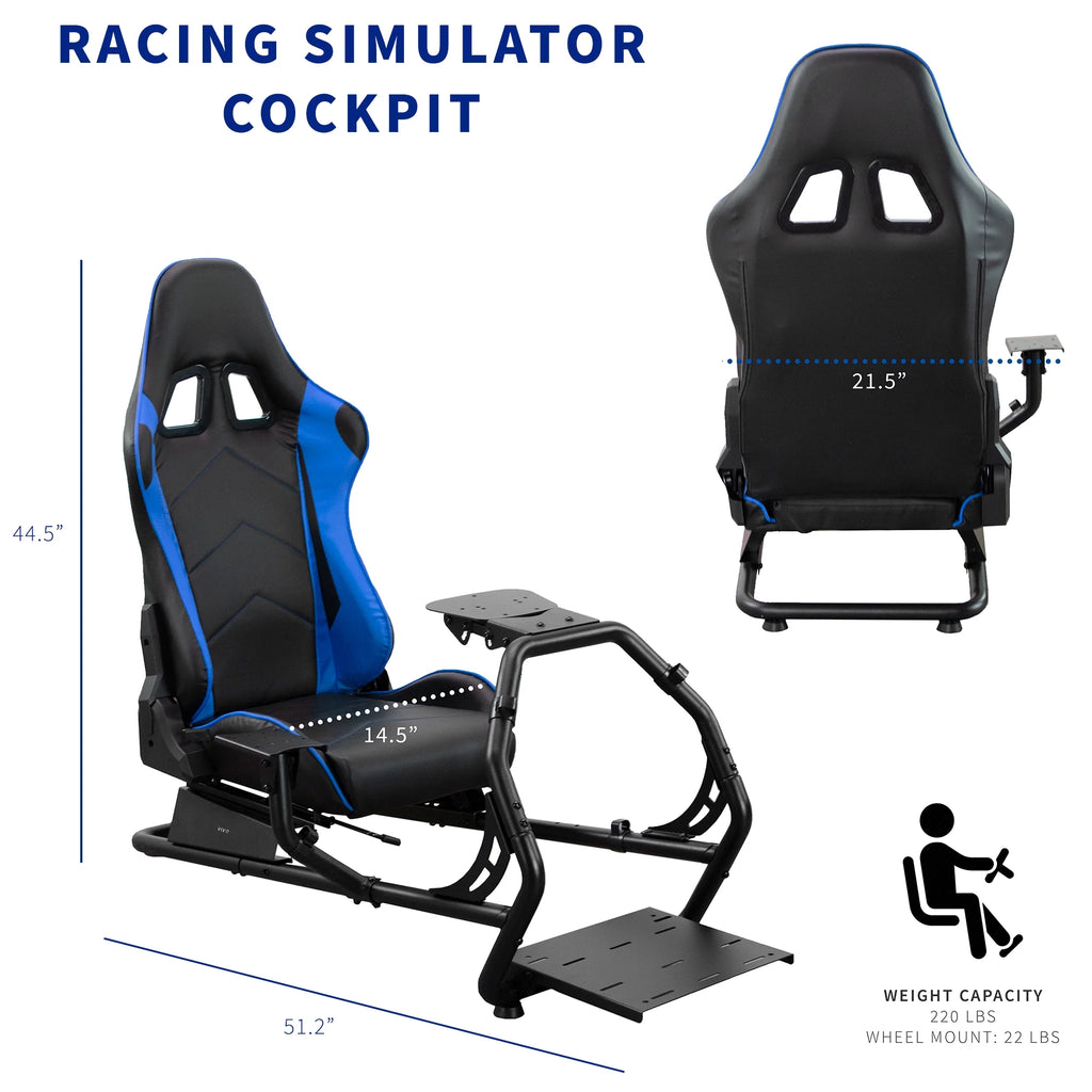 Black Racing Simulator Cockpit with Wheel Stand and Reclining Seat B795