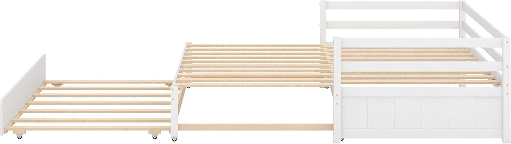 White Wood Twin to Double Extendable Daybed with Pull Out Trundle U47107