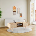 55" Rattan TV Stand with 2 Sliding Doors and Adjustable Shelf Z462195