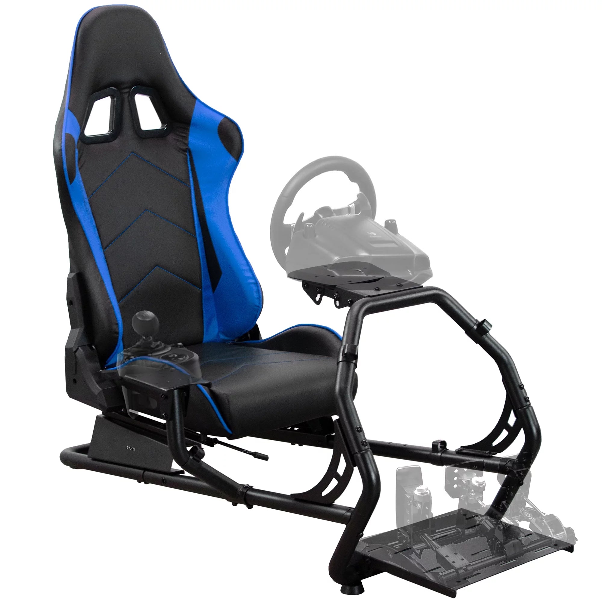 Black Racing Simulator Cockpit with Wheel Stand and Reclining Seat B795