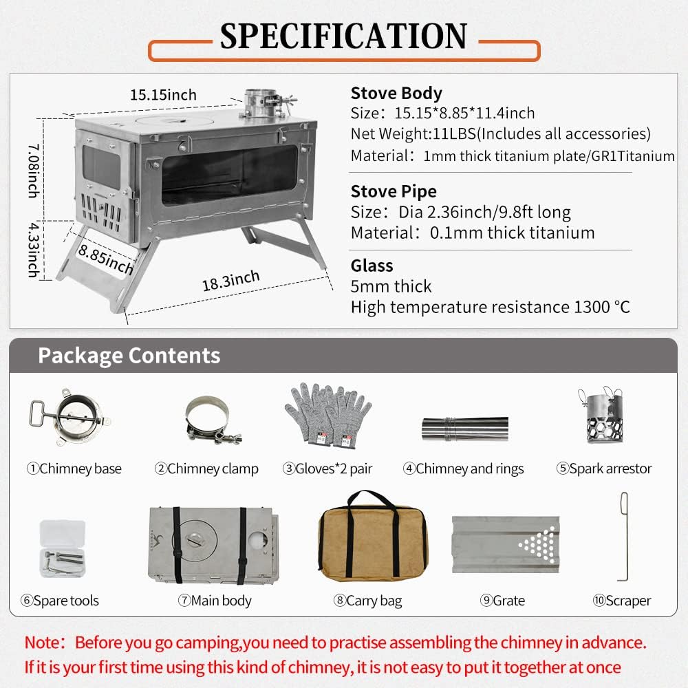 15inch Wood Burning Stove Folding Portable with 9.84ft Pipes Z530