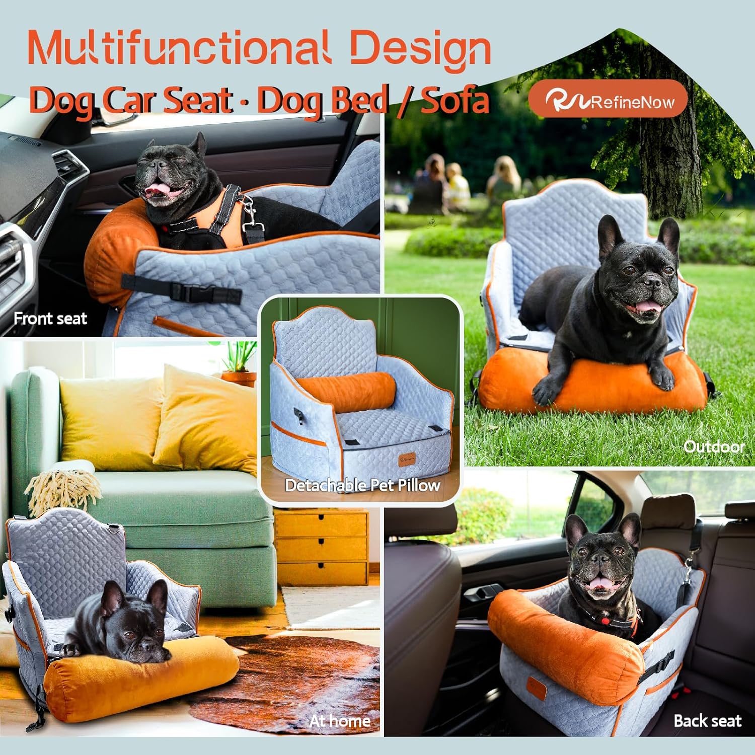 Grey Dog Car Seat for Small Dogs Under 30lbs with Waterproof Pad Z144767