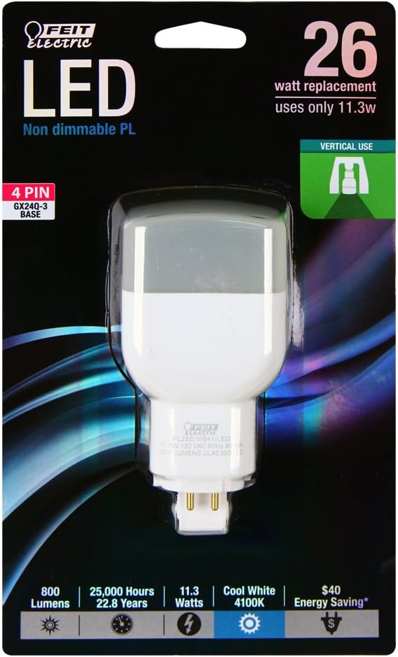 LED PL Vertical Recessed, 800 lm, 26W Equivalent, GX24Q-3 Base, 4100k N87368