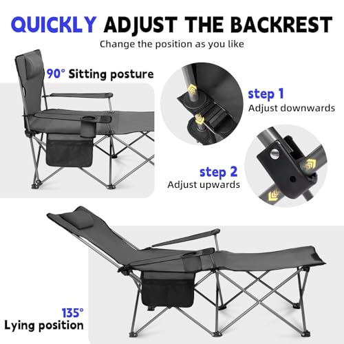 Folding Reclining Camping Chair with Footrest Cup Holder I5856