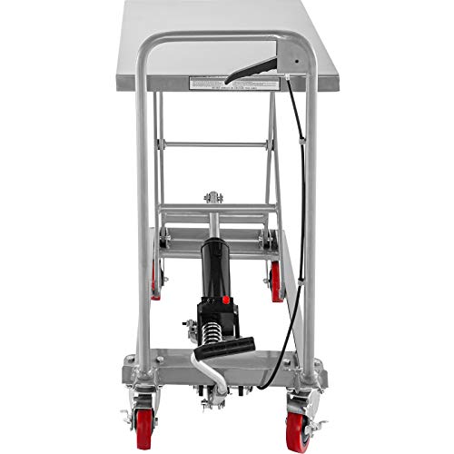 Red Hydraulic Scissor Lift Table Cart 500LBS Capacity 28.5-Inch Lifting Height with Foot Pump C454