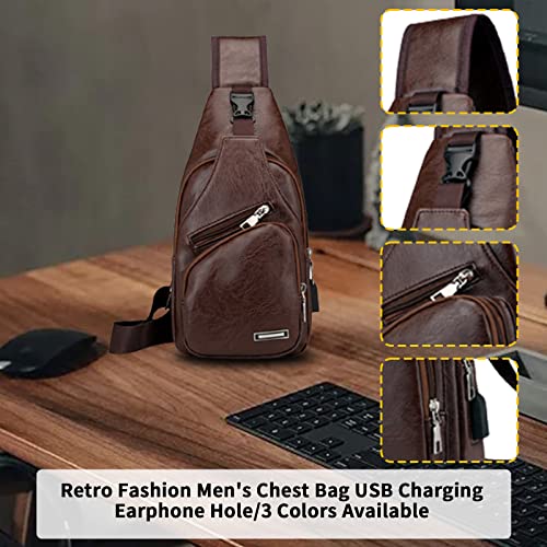 Waterproof Leather Crossbody Sling Bag with USB Charging T4131
