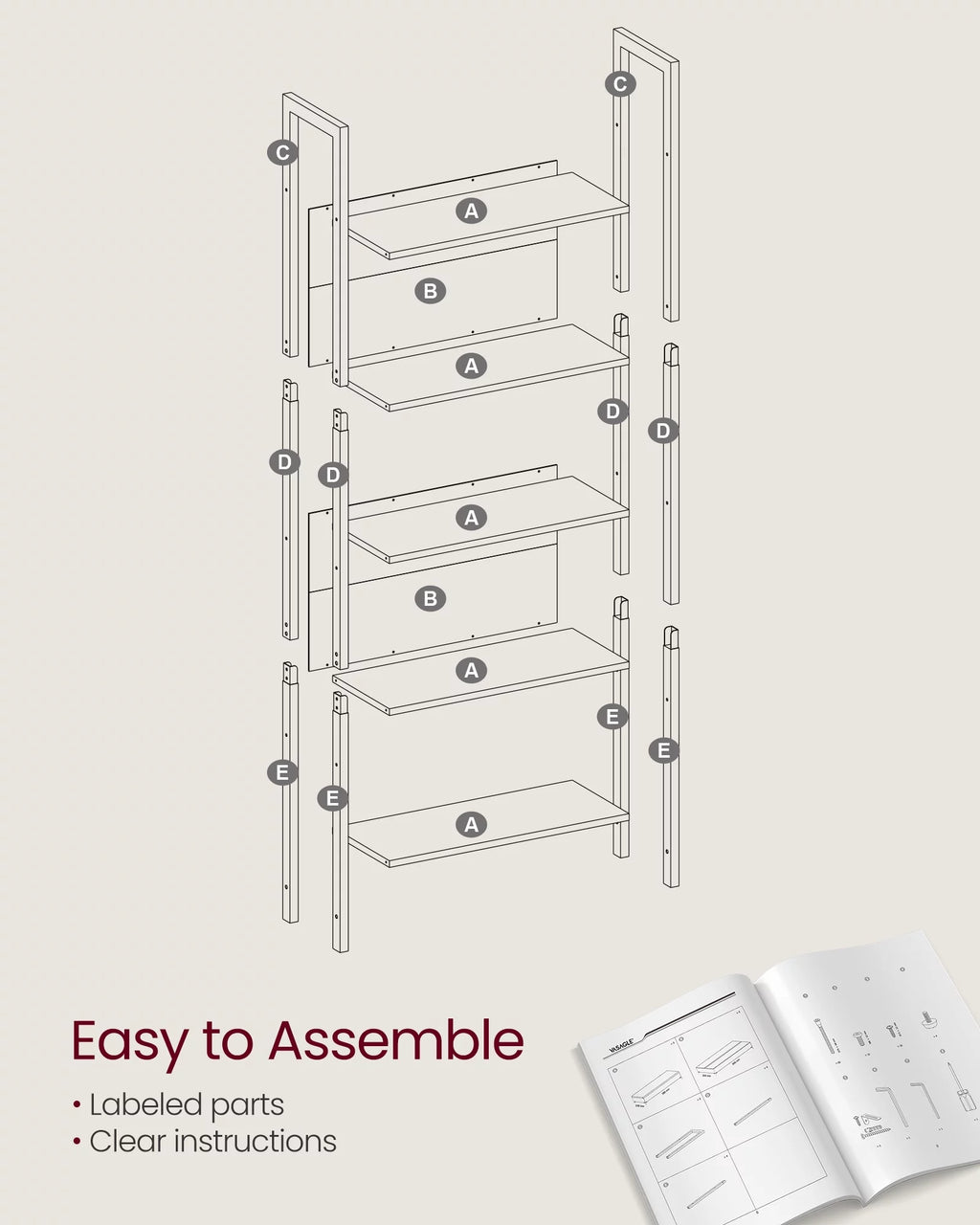 5 Tier Rustic Walnut Black Bookshelf Z5994