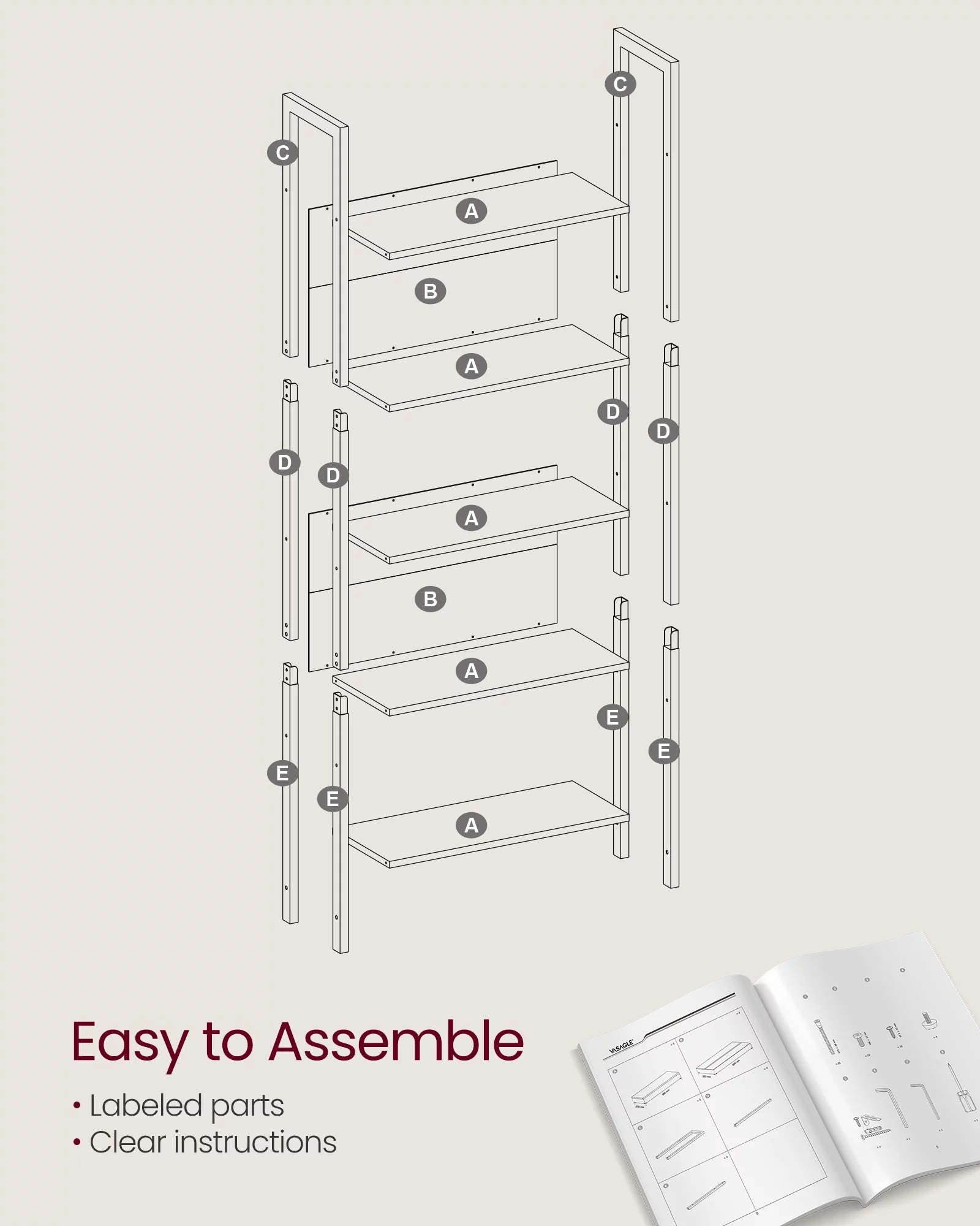 5 Tier Rustic Walnut Black Bookshelf Z5994