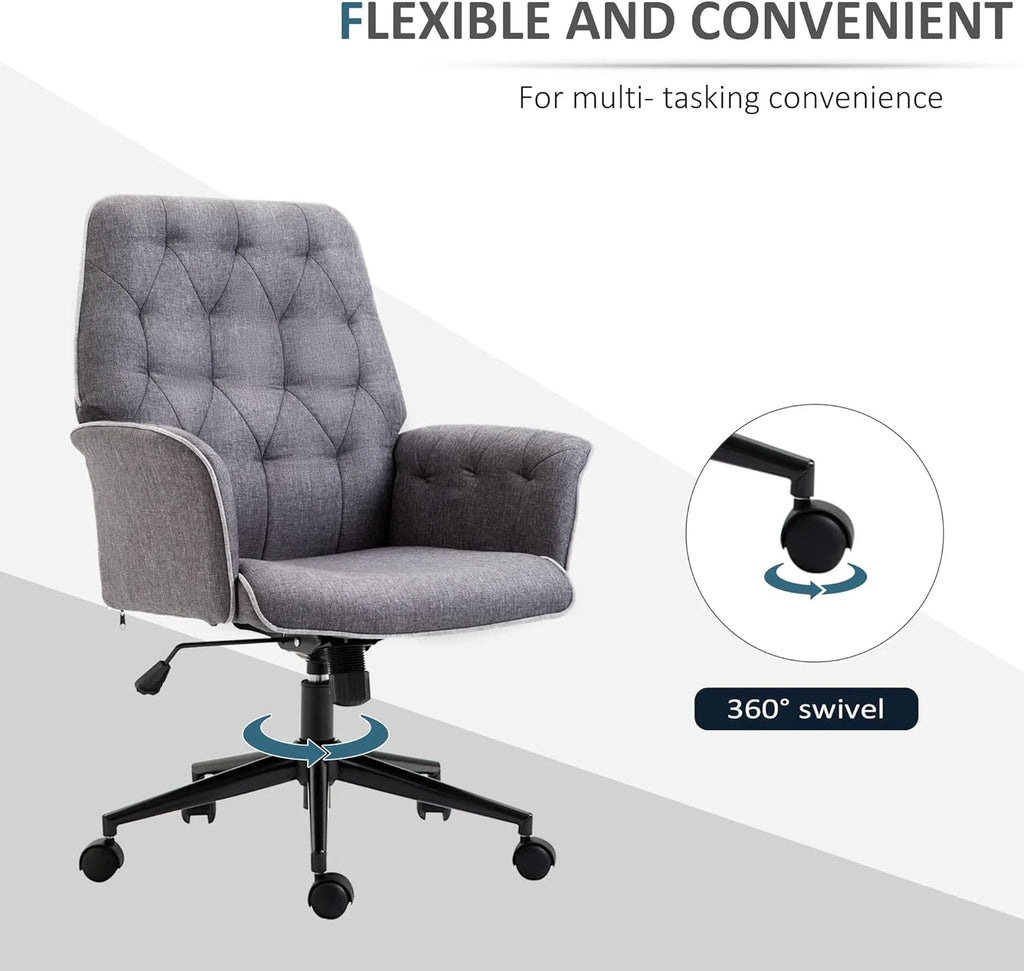 Dark Gray Linen Office Chair with Swivel Wheels D658